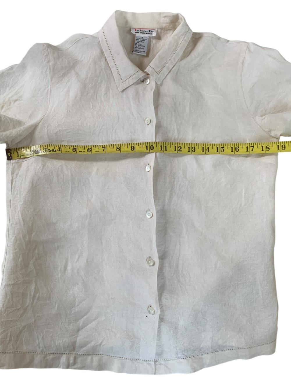 Talbots 100% Irish Linen Open Stitch Camp Shirt Vanilla Cream Boxy Size 8 - Picture 4 of 5